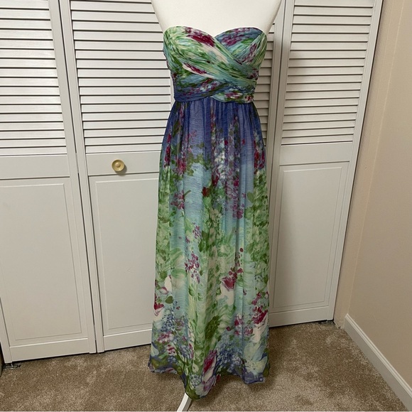 Silk Aidan Mattox Strapless Multicolor Maxi Dress Fairycore Costume Prom Cosplay - Picture 1 of 16